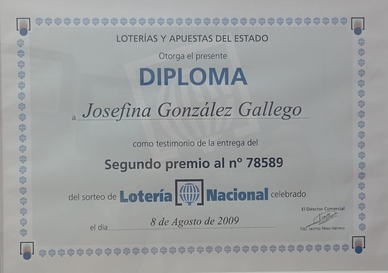 Certificado de premio del 8 de agosto de 2009
